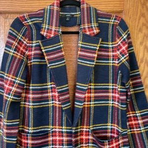 j CREW women S sweater blazer cardigan Blue plaid nwot